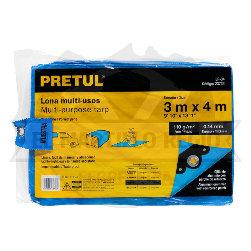 LONA DE POLIETILENO 3X4 M, AZUL, 110 G/M2