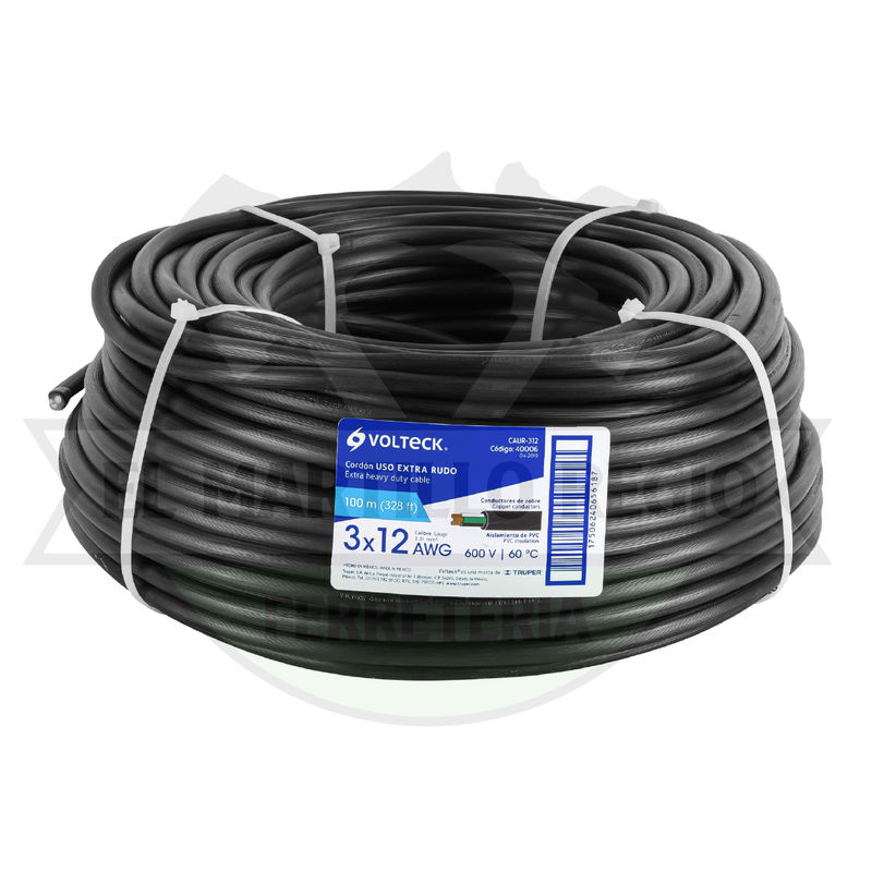 CABLE USO EXTRA RUDO 3 X 12 AWG EN ROLLO DE 100 M