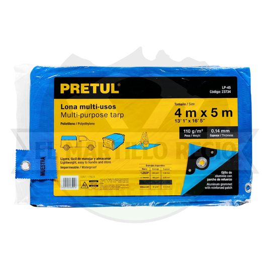 LONA DE POLIETILENO 4X5 M, AZUL, 110 G/M2